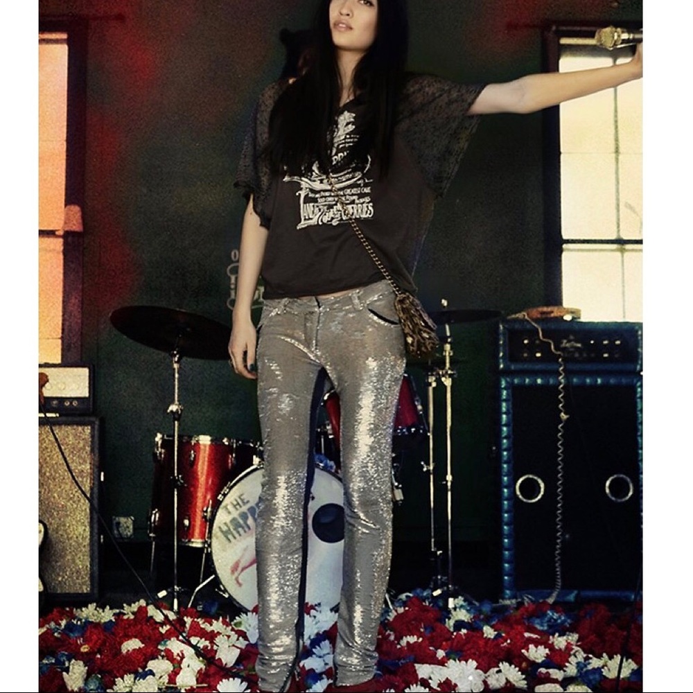 Iro Distressed Sequin Pants with Ankle Zip